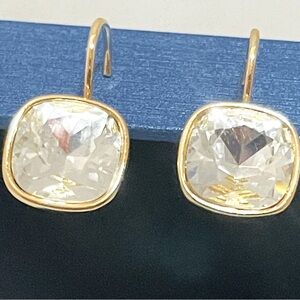 Austrian Crystal Square Cushion Drop Leverback Earrings